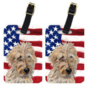 Golden Doodle 2 with American Flag USA Luggage Tag