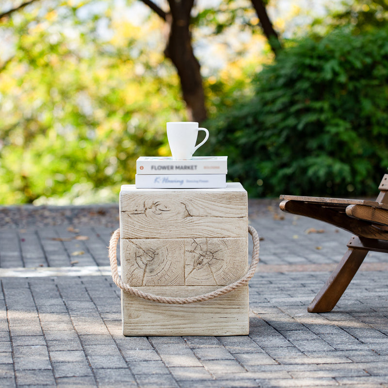 Outdoor Wood Grain Square MGO Side Table with Simulated Braided Cord, photo 3 of 10