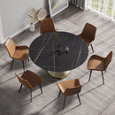 59.05" Modern Artificial Stone Round Carbon Steel Base Dining Table, Can Accommodate 6 People - Black / White by Unique Piece Furniture