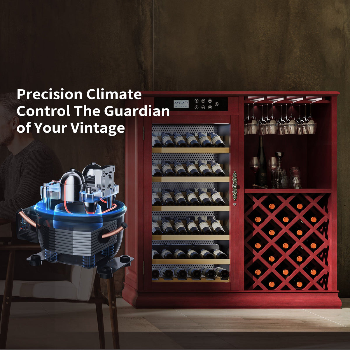 69 Bottles Wood Wine Refrigerator Cabinet, photo 7 of 10