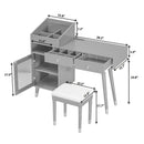Modern Makeup Vanity Desk With Drawers Cabinet & Charging Port Engineered Wood Space Saving Design For Small Places - Black