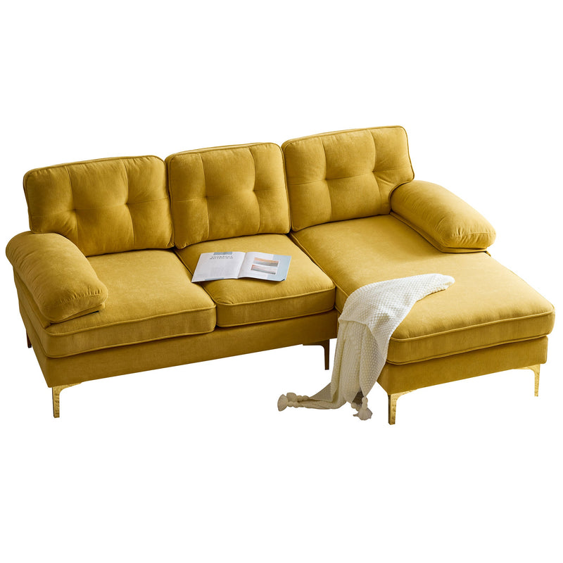 83" Modern Sectional Sofas Couches Velvet L-Shaped Couches for Living Room, Bedroom, Yellow