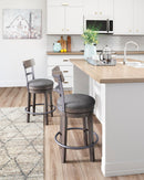 Gray Upholstered Swivel Barstool with Cushioned Seat by Unique Piece Furniture