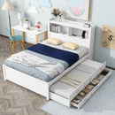Full Size Platform Bed With Trundle, Drawers, USB Ports And Built In Shelves - White by HouseOfZazla
