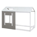 Twin Size House Platform Bed With Roof And Window - Natural / White