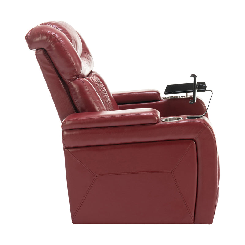270 Degree Swivel PU Leather Power Recliner Individual Seat Home Theater Recliner with Comforable Backrest, Tray Table, Phone Holder, Cup Holder, USB Port, Hidden Arm Storage for Living Room, Red