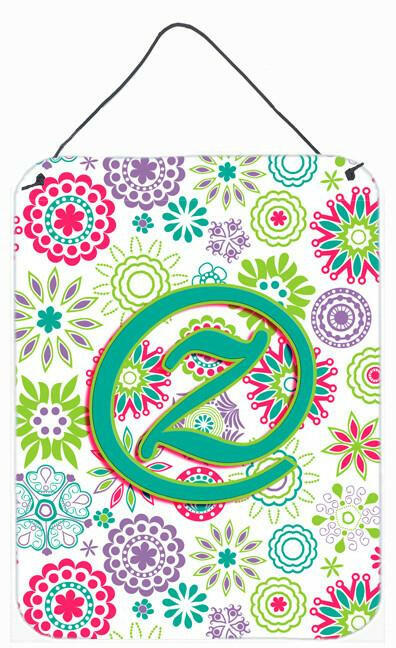 Letter Z Flowers Pink Teal Green Initial Wall or Door Hanging Prints CJ2011-ZDS1216