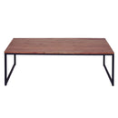 48, 27 Inch 2 Piece Rectangular Wood Nesting Coffee and End Table Set, Sled Metal Base, Brown, Black