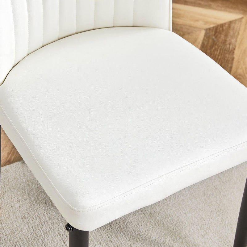 4 Dining Chair Set, White Dining Chair Set, PU Material High Back Seat and Sturdy Black Leg Chair for Dining Room, Kitchen and Living Room c-010