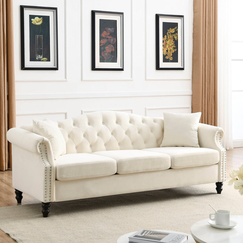 3-seater + 3-seater Combination sofa.Beige Velvet W834S00065