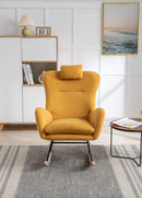 35.5 inch Rocking Chair, Soft Teddy Velvet Fabric Rocking Chair for Nursery, Comfy Wingback Glider Rocker with Safe Solid Wood Base for Living Room Bedroom Balcony (TURMERIC)