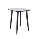 Outdoor Bar Table, Rounded Square Sintered Stone Top With Umbrella Hole, Rust Free Frame, Weatherproof - Ember Black / White