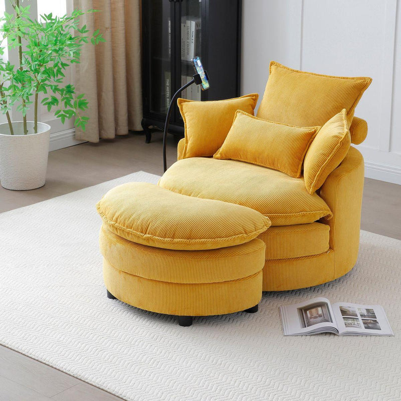 360° Swivel Accent Barrel Chair Modern Comfy Round Reading Sofa Swivel Chairs Circle Lounge Chair for Bedroom Living Room w/4 Pillow Lower Seating Heigh (Yellow)