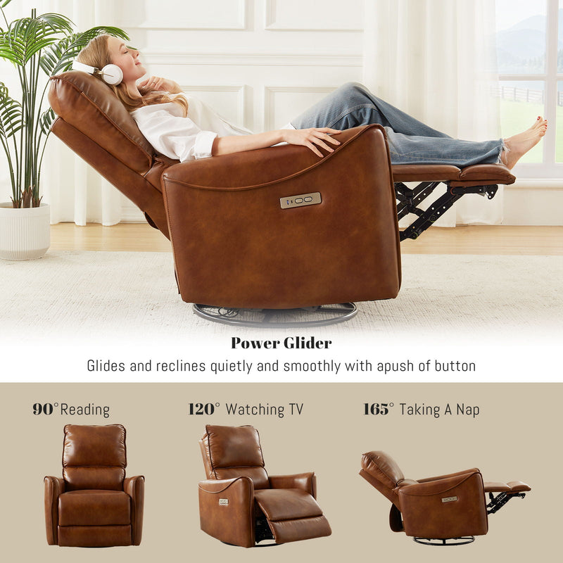 Electric Recliner Chair With Rocker And Swivel Function - Brown, photo 6 of 9