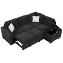 83.8" Reversible Sectional Pull-Out Sofa Bed L-Shaped Corner Sofa Couch with Storage Chaise, USB Ports, Power Sockets, Cup Holder for Living Room, Bedroom, Study, Black