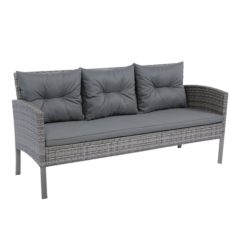 6 Piece Patio Wicker Sectional Set Patio Backyard Conversation Set Grey Wicker + Dark Grey Cushion