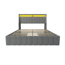 Queen Size Bed Frame With LED Lighting, Winged Headboard With Storage Drawers - Light Gray by Unique Piece Furniture