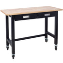 Work Bench, Workbench With Drawer Storage, Heavy Duty Bamboo Wood Work Table With Wheels For Garage Home Office by HouseOfZazla