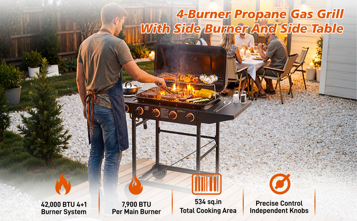 4 Burner Propane Gas BBQ Grill with Side Burner, photo 6 of 10