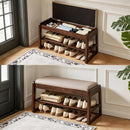 Wood Shoe Storage Bench with Premium Vegan Leather Seat
