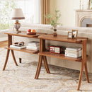 Narrow 2 Tier Side Slim Accent Table For Living Bedroom Or Entryway, Space Saving Furniture With Storage Shelf - Walnut by HouseOfZazla