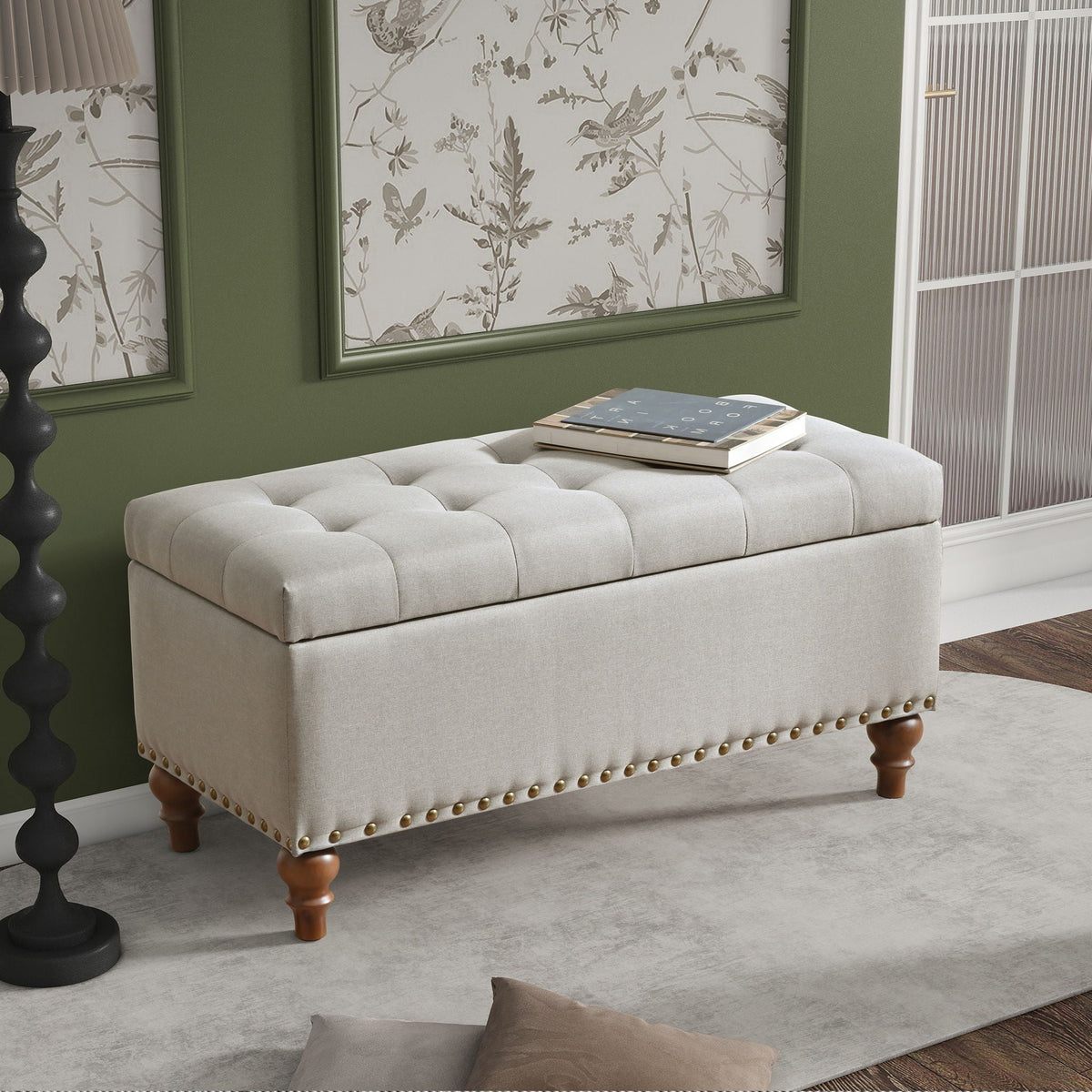 Upholstered Ottoman With Storage And Rivet Trim, photo 7 of 8