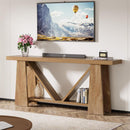 Slim 2 Tier Entryway Accent Extra Long Console Table For Living Room - Natural / Light Brown by HouseOfZazla