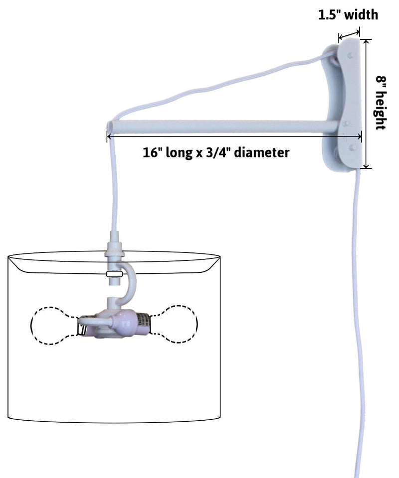 MAST Plug-In Wall Mount Pendant, 2 Light White Cord/Arm with Diffuser, Rounded Corner Square Oatmeal Drum Shade 14"W