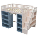 Full Size Loft Bed With 2 Four Layer Storage Cabinets And Curtain With Built In Staircase And Privacy Curtain - White by Unique Piece Furniture