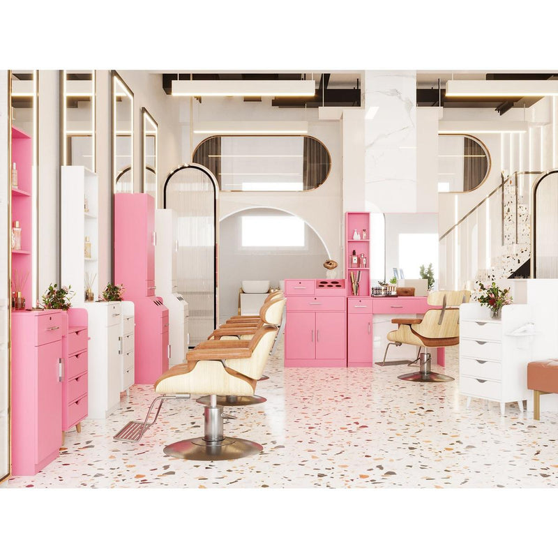 4 -Layer Salon Storage Cabinet,Beauty Barber Salon Styling Station Organizer Equipment,Hair Stylist Station Set with 2 Hair Dryer Holders,4 Drawers and Raised Table Legs