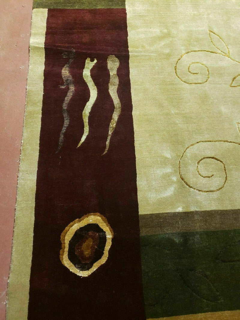 6' X 9' Modern Handmade Tibetan Nepal Wool & Silk Rug Decorative Abstract Gold