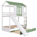Twin Over Twin House Bunk Bed With Convertible Slide And Trundle - White by HouseOfZazla