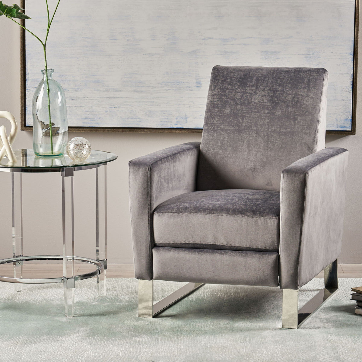 Bolt Upholstered Recliner Chair With Stainless Steel Base - Gray / Chrome, photo 7 of 10