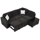 83.8" Reversible Sectional Pull-Out Sofa Bed L-Shaped Corner Sofa Couch with Storage Chaise, USB Ports, Power Sockets, Cup Holder for Living Room, Bedroom, Study, Black