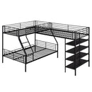 L-Shaped Twin Over Full Bunk Bed And Twin Loft Bed With 4 Built In Shelves - Black by HouseOfZazla