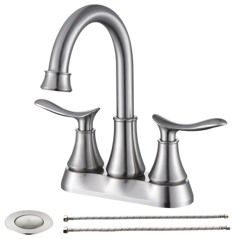 2-Handle 4-Inch Brushed Nickel Bathroom Faucet with Pop-Up Drain