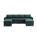 4 Seat Module Sectional Sofa Couch With 2 Ottoman for living room,Seat Cushion and Back Cushion Non-Removable and Non-Washable,Green