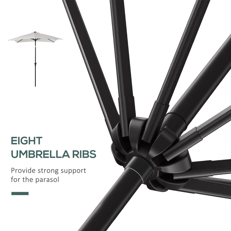 9' x 7' Solar Umbrella, LED Lighted Patio Umbrella for Table or Base with Tilt & Crank, Outdoor Umbrella for Garden, Deck, Backyard, Pool, Beach, White