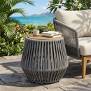 Acacia Wood Side Table with Grey Rope Design