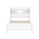 Wood Platform Bed With Built In LED Light, Storage Headboard And Guardrail