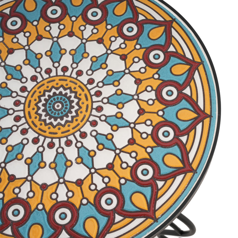 Round Ceramic Outdoor Side Table, Colorful + Black, photo 7 of 10