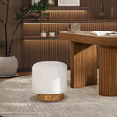Tilly - Round Fur Upholstered / Burl Pouf Ottoman - White by HouseOfZazla