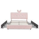 Upholstered Bed With Oversized Rabbit Ear Headboard, LED Lights & 4 Storage Drawers