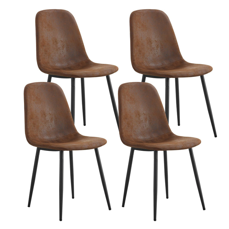 A set of 4 modern medieval style restaurant cushioned side chairs, equipped with soft cushions and black metal legs, suitable for kitchens, lounges, and farmhouses.