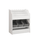 Bookshelf With Storage Bins And Drawer, Multi Functional Book Organizer For Toddlers - White by HouseOfZazla