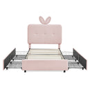 Twin Size Kids Upholstered Bed with Oversized Rabbit Ear Headboard