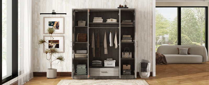 4-Door Wardrobe with 1 Drawer, Gray
