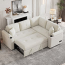 87.4" L-shape Sofa Bed Pull-out Sleeper Sofa with Wheels, USB Ports, Power Sockets for Living Room, Beige