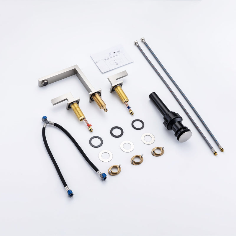 8 inch Widespread Bathroom Faucet Matte Black Bathroom Faucets for Sink 3 Hole Brass 2 Handle Lavatory Square Faucet Modern rv Bathroom Faucets