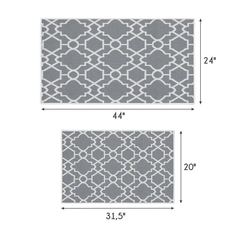 Geometric Graphic Design Non Skid Washable Kitchen Runner Rugs Set of 2| 44 x 24 and 31.5 x 20 Inches Floor Mats |Gray